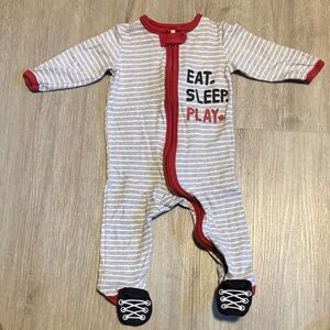 Hockey Striped Baby Onesie with Red Trim